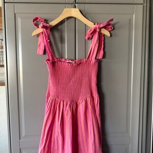 Talulah Cottagecore Striped Smocked Tie-Strap Tiered Maxi Dress, Pink, M(NWOT)